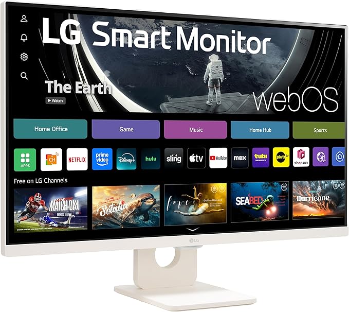 LG 27U511SA-W 27-Inch Smart Full HD (1920 x 1080) IPS Computer Monitor 100Hz Built-in Speaker Airplay Bluetooth Screen Share Flicker Safe Reader Mode Remote Control HDMI Tilt Stand White