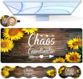 Desk Pad Keyboard Mouse Pad Set Extended Gaming Mouse Pad+ Ergonomics Memory Foam Wrist Rest Support31.5x11.8in Waterproof Large Mouse Pad for Home OfficeChaos Coordinator Sunflower XXL Mouse Mat