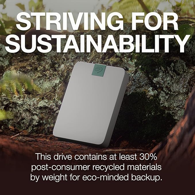Seagate Ultra Touch HDD 5TB External Hard Drive - 15mm Pebble Grey Post-Consumer Recycled Material (STMA5000400) (Renewed)