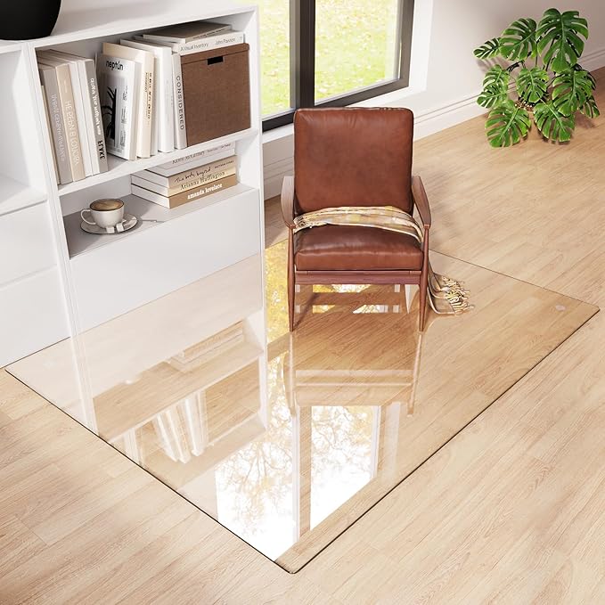 Tempered Glass Chair Mat 58x44 – Ultra-Clear Office Chair Mat for Hardwood Floors &amp Low-Pile Carpets – Heavy-Duty 0.2 Scratch-Resistant Surface with Non-Slip Pads – Supports 1000 lbs
