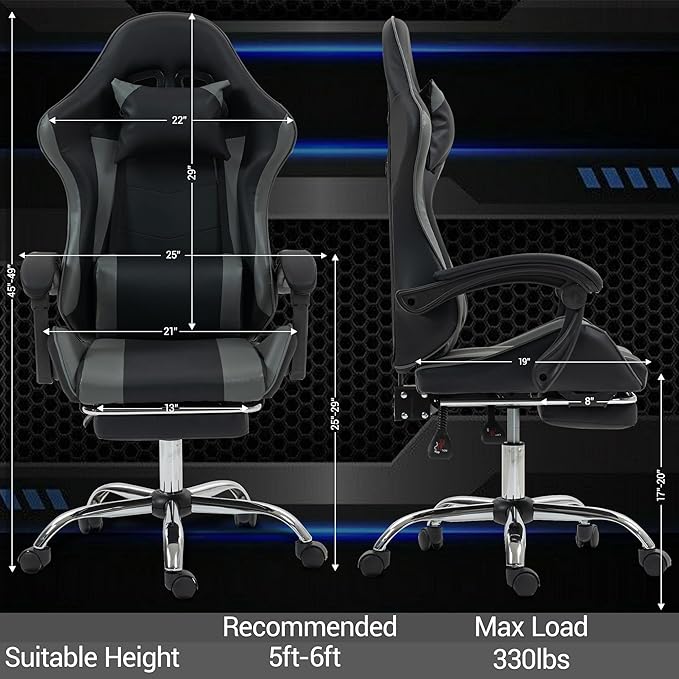 Ergonomic Gaming Chair with 360° Swivel &amp Recline 90-135°Adjustable Backrest Lumbar Massage Support Linkaged Armrests Heavy-Duty Casters &amp Frame Esports Office Computer Desk Chair Black