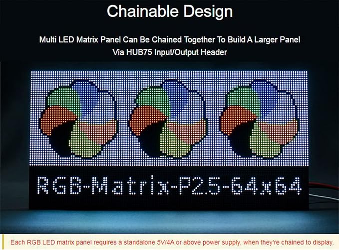 RGB Full-Color LED Matrix Panel 64×64 Pixels 2.5mm Pitch 4096 Individual RGB LEDs Adjustable Brightness Support Raspberry Pi/Raspberry Pi Pico/ESP32/Ardu Display Text Colorful Image/Animation
