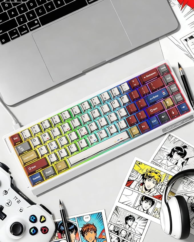 SK68 65% Gaming Keyboard Wired Backlit Mini Keyboard w/100% Hot-Swap Socket 68 Keys Aluminum Gaming Wired Keyboard for PC Laptop Game