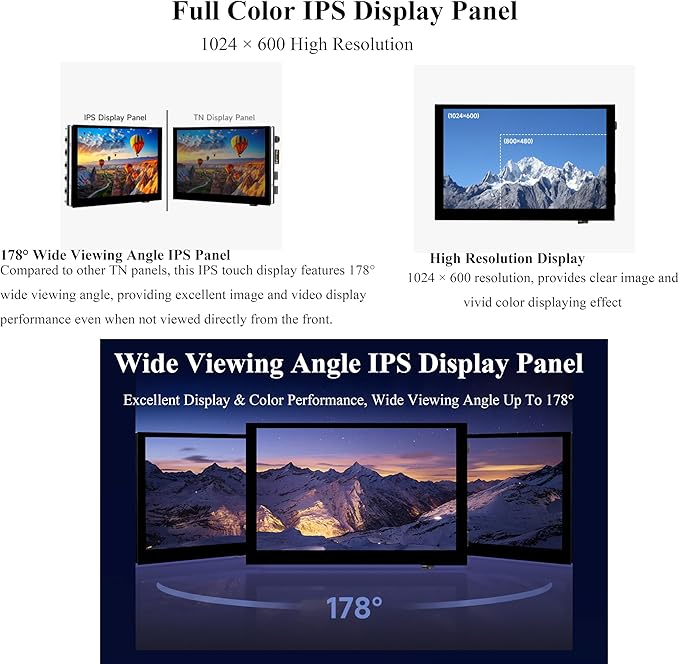 5inch HDMI Touch Screen 1024x600 Capacitive Touch IPS Display Compatible with Raspberry Pi 5/4B/3B+/3B/Zero 2W/Zero W/Zero/Pico/Pico W Win 11/10/8.1/8/7 /Jetson Nano (Wide-Bezel Capacitive Touch)