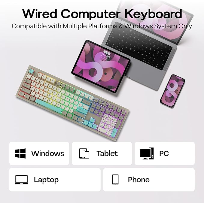 MechLands Aula S102 Membrane Gaming Keyboard with Number Pad 100% Full Size Layout USB-C Wired RGB Backlit Creamy Silicone Structure Silent Keyboard for PC Game/Office (Grey)