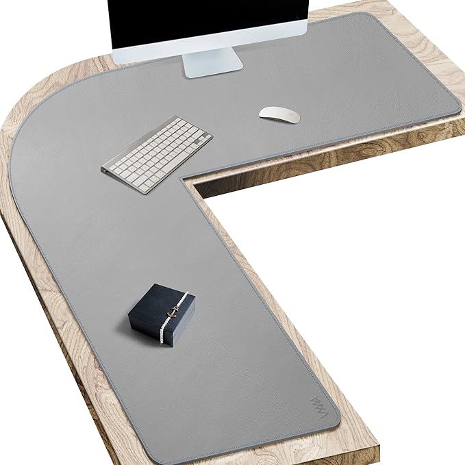 Vyaaa L-Shaped Leather Desk Pad ProtectorLarge Gaming Mouse PadOffice and Home Desk Mat 51 x 51 x 15.7 Inch Light Gray