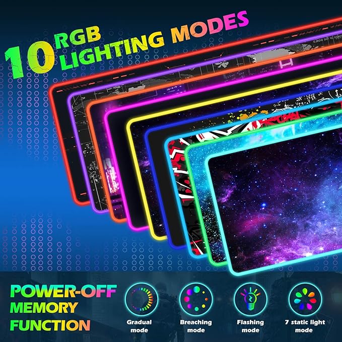 ToLuLu RGB Gaming Wireless Charging Mouse Pad 7.5/10/15W 10 Light Modes LED Mouse Pad Computer Keyboard Mat Mousepad 800x300x4MM Extended Large Desk Mat for MacBook Laptop PC Purple Galaxy Space