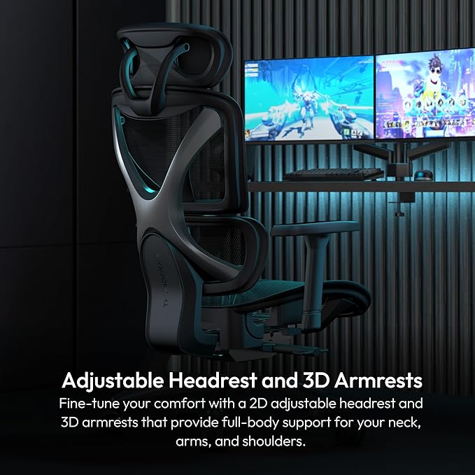 THUNDERX3 XTC Ergonomic Office Chair for Adults Gaming Chair High Back Desk Chair Synchronous Tilt Self-Adjusting Lumbar Support and Backrest Adjustable Headrest Breathable Mesh Black