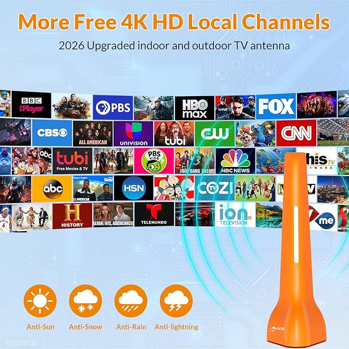 HIDB Amplified TV Antenna for Smart TV Indoor - Long Range Indoor Digital HDTV Antenna with External Amplifier 360° Reception for Local Channels 4K 1080p Free Over-The-Air Channels No Cable Needed