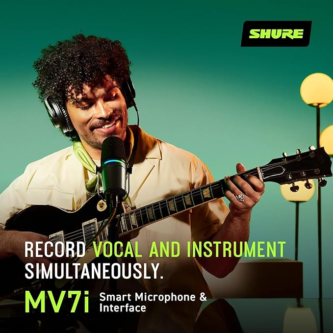 Shure MV7i Smart Microphone – USB-C &amp XLR Mic for Podcasting Music &amp Streaming with Built-in Audio Interface Auto Level Mode Advanced DSP All-Metal Design Black