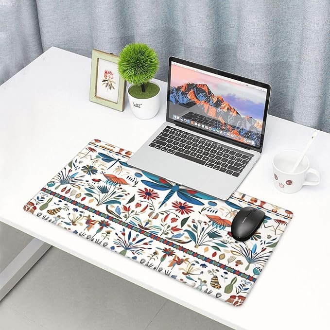 Dragonfly Floral Desk Cover MatExtended Large Mouse PadComputer Laptop Mat Desk Decor for Office Game Home 30x16 Inch