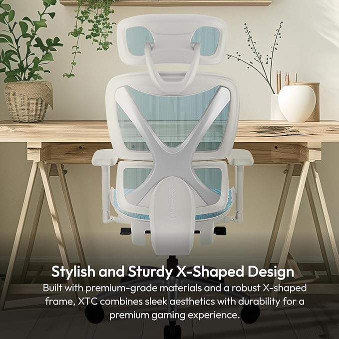 ThunderX3 XTC Ergonomic Office Chair for Adults Gaming Chair High Back Desk Chair Synchronous Tilt Self-Adjusting Lumbar Support and Backrest Adjustable Headrest Chroma Mesh White Blue