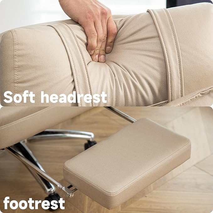 Video Game Desk ChairSwivel Ergonomic Office Chairwith Footrest and Comfy Lumbar SupportPU Leather Recliner with HeadrestFixed Up ArmrestHeight Adjustable with 360°Swivelfor Adults (Beige)