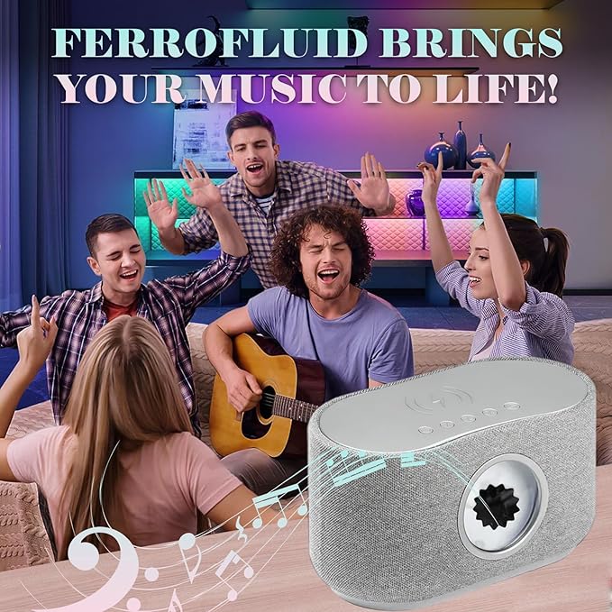 Ferrofluid Speaker Ferroflud Music Audio Visual Bluetooth Speaker Dynamic Ferrofluid 30W Powered Magnetic Fluid Speaker with 15W Wireless Charging/3-Mode/Led Light for PC/Desk Toy/Home/Office/Study