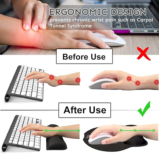 iFine Upgrade Enlarged Superfine Fiber Soft Smooth Memory Foam Ergonomic Mouse Pad &amp Keyboard Wrist Rest Comfortable for Desktop Laptop Mac Gaming Office School or Home for Stress Free Typing (Bla
