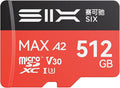 SIX M200 512GB Micro SD Card Read Up to 190MB/s for 4K UHD Continuous Recording - A2 U3 V30 microSDXC Memory Card 512GB with Adapter for Action Cameras Drones Gaming Consoles Dash Cams Phones