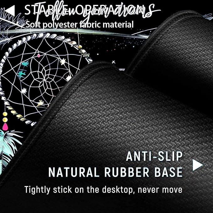 Large Gaming Mouse Pad+ Keyboard Wrist Rest Set Ergonomics Memory Foam Mouse Mat Wrist Rest Support for Home Office Waterproof Extended Mousepad 31.5x11.8in Dream Catcher Black Desk Pad