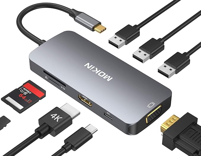 USB C Hub Multiport USB C Adapter for MacBook Pro 2023 2022 2021 2020USB C Hub USB C to HDMI VGA SD TF Card Reader 3USB 3.0 and USB C Power Pass-Through Port