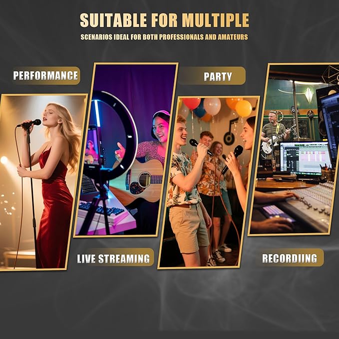 Professional Dynamic Microphone for Singing Karaoke Microphone with 16ft XLR to 1/4'' Audio Cable Vocal Handheld Mic for Podcast Mixer Amplifier PA System