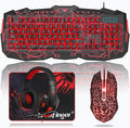 BlueFinger Gaming Keyboard Mouse Headset Combo USB Wired Crack Backlit114 Keys Letters Glow LED Keyboard Red LED Light Headset for Laptop PC Computer Work and Game