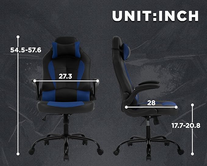 Gaming Chairs for Adults PU Leather Swivel Rolling Adjustable Game Chair with Lumbar Support Flip Up Arms Headrest for Adults Women Men Video Game Chairs Ergonomic Gaming Chair