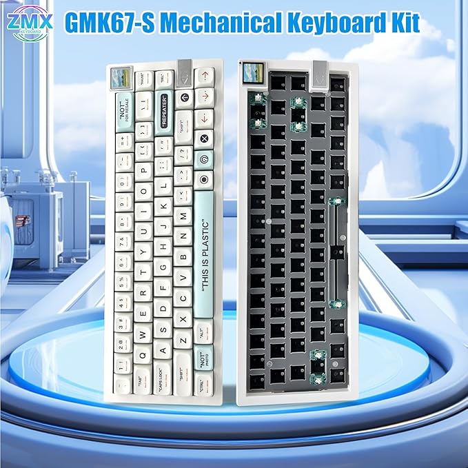 GMK67S Keyboard Barebones Kit65% Gasket Mount Hot Swap PCB Tri-Mode BT5.0/2.4G/Type-C Wireless Mechanical Keyboard with TFT-LCD Screen VIA Programmable Custom RGB Gaming Keybaord DIY Kit (White)