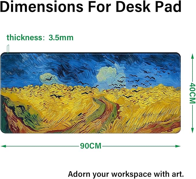 Large Mouse PadExtra Long and Thick Desktop Mouse Pad with Stitched EdgesNon-Slip BaseWaterproof Keyboard Pad for Office and HomeVan Gogh-Wheatfield with Crows(35.4x15.7x0.12 Inch90x40cm)