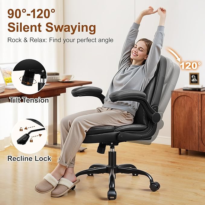 Leather Office Chair Upgraded PU Computer Desk Chairs with Double-Layer Seat Cushion and Neckrest 360°Swivel Ergonomic Small Gaming Chair with Wheels and Adjustable Armrests for Short People Black