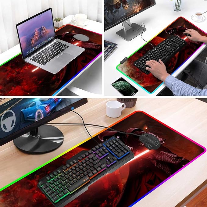 Large Gaming RGB Mouse Pad Custom Mouse Pads Mousepad with Non-Slip Rubber Base and Stitched Edges Mouse Mat Big Desk Pad for Computer Keyboard Office Desk Mat for Desktop31.5x15.7 Inch