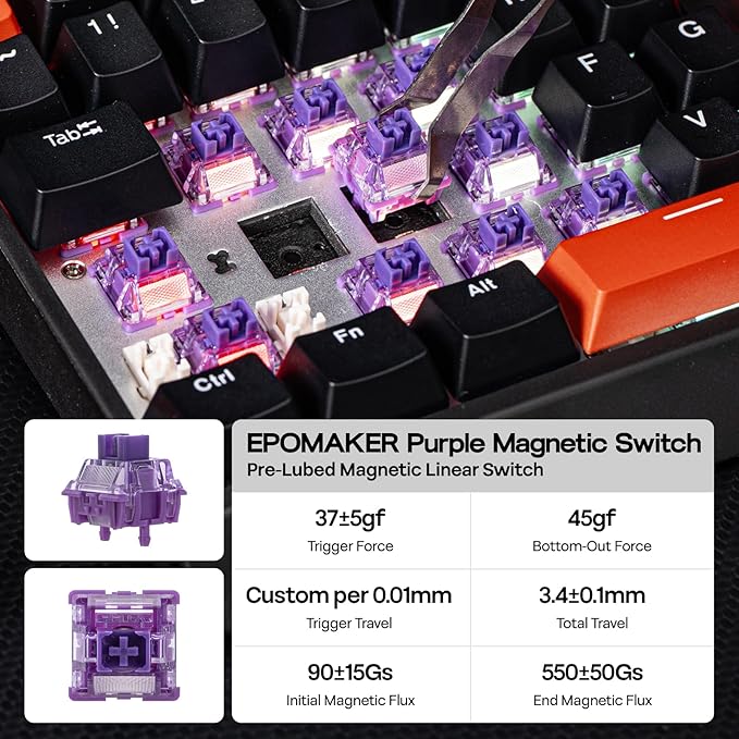 EPOMAKER HE30 One-Handed Hall Effect Keyboard 8K Polling &amp 0.125ms SOCD &amp Snap Key Adjustable Trigger PBT Keycap RGB Custom Software Wired Gaming Keyboard for PC/Gamer (Black Orange)