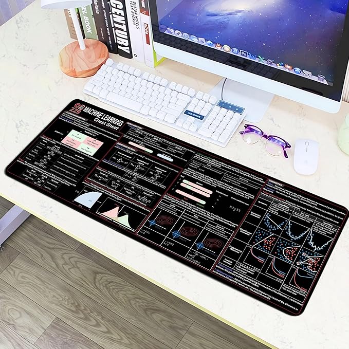 CS229 Machine Cheat Sheet Mouse Mat KMH Mouse Pad Data Scientists Engineers Large Desk Mat CS229 Quick Reference Mousepad Essential Computer Accessories for Study Work and Reference Purposes