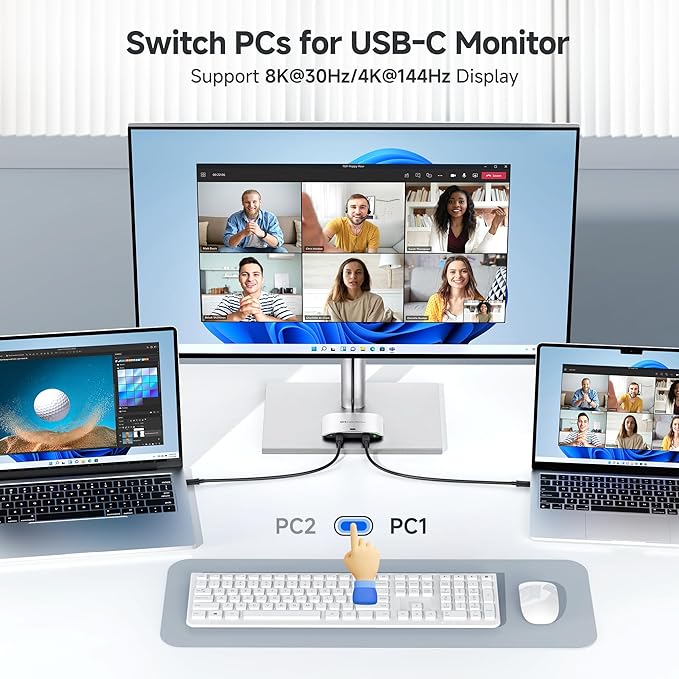 Cable Matters 20Gbps USB C Switch for 2 Computers Up to 8K@30Hz on Windows 4K@60Hz on macOS 140W PD for Sharing a USB-C/Thunderbolt 4 Monitor or Dock (Not for Dock with an Attached Cable)