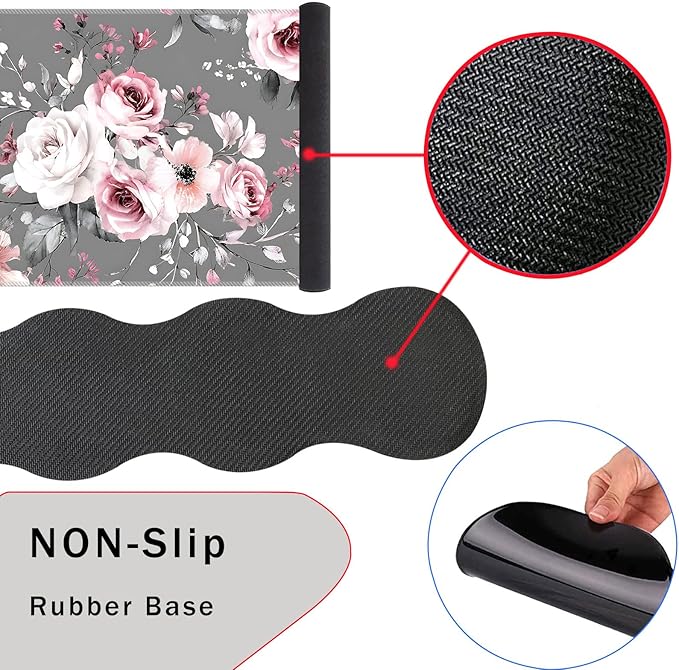 Mouse PadLarge Pink Desk Mat 4in1 XXL Mousepad + Keyboard Wrist Rest+Mouse Wrist Rest+Coaster Set with Ergonomic Desk Pad for Home Office Table Computer-Gray Rose Floral
