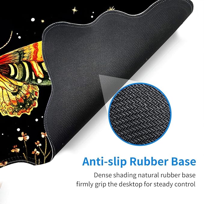 Desk Mat Mouse Pad with Wrist Rest 4-in-1 Large Mouse Pads for Desk Ergonomic Mouse Pad and Keyboard Wrist Rest Gaming Keyboard Mat for OfficeMushrooms and Butterflies