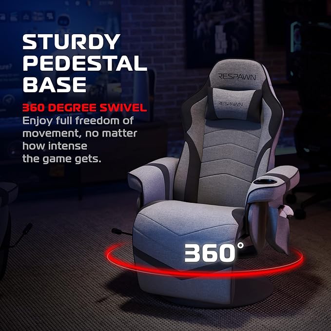 RESPAWN 900 Console Gaming Recliner with Footrest and Lumbar Support - Comfortable Ergonomic Gaming Chair with Headrest No Wheels Reclining Heavy Duty Racing Style Video Game Chairs - Gray Fabric