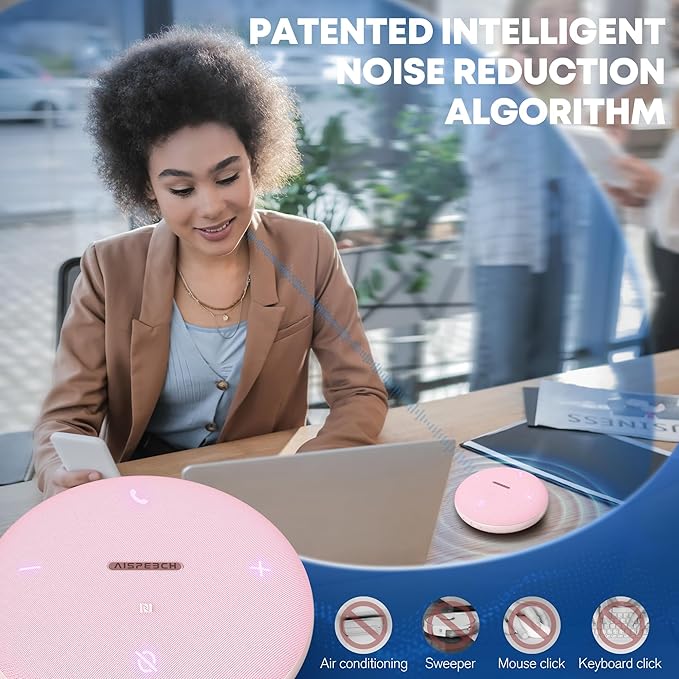 M4 Bluetooth Speakerphone Conference Speaker and Microphone with AI Noise Reduction GPT Transcription Speakers for Computer Desktop 360° Voice Pickup at Home Office for Teams/Zoom Pink