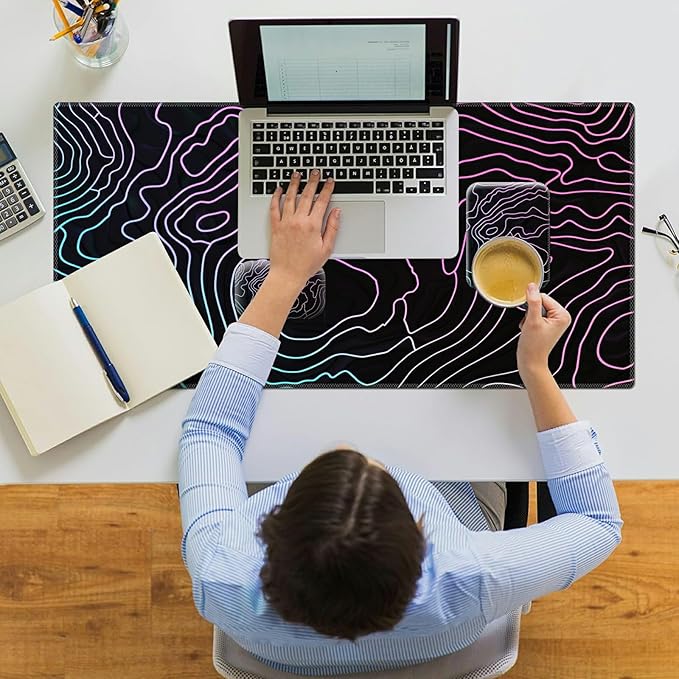 Wrist Rest for Computer Keyboard Small Mouse Pad and Desk Pad Mat 23.6 x 11.8 Set Office Desk Mat Non-Slip PU Desk Mat for Computer Laptop Office Gaming Home and Writing Pink Line