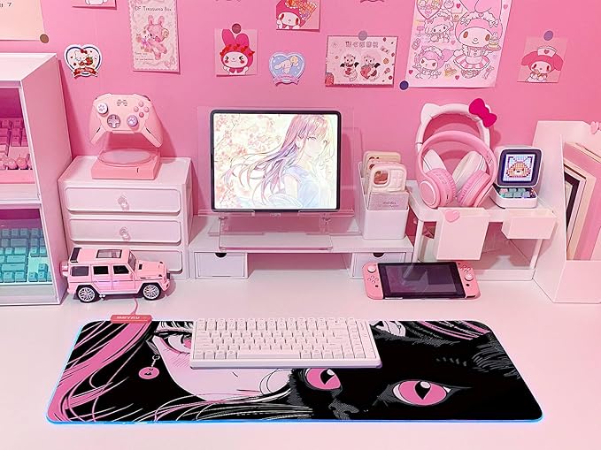 JMIYAV Pink RGB Gaming Mouse Pad 31.5x12 Inch PC XL Large Extended Glowing Led Light Up Desk Pad Non-Slip Rubber Base Computer Cute Mousepad Mat Desk Accessories Gaming Setup 2744
