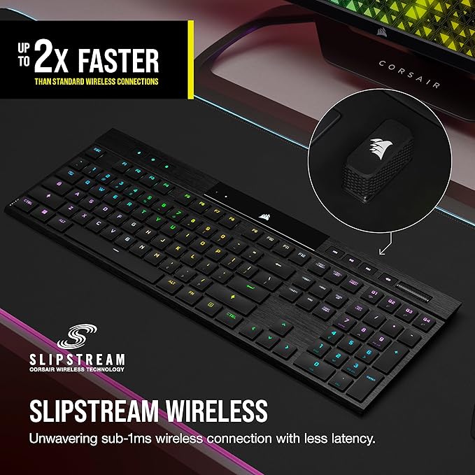 Corsair K100 AIR Wireless RGB Mechanical Gaming Keyboard - Ultra-Thin Sub-1ms Slipstream Low-Latency Bluetooth Cherry MX Ultra Low Profile Keyswitches - NA Layout QWERTY - Black