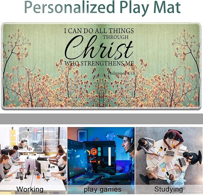 Large Gaming Mouse Pad + Keyboard Wrist Rest + Wrist Support + Coaster Set Memory Foam Ergonomic for Easy Typing XXL Extended Gaming Mouse Pad Table Pad - Sakura Philippians 4-13