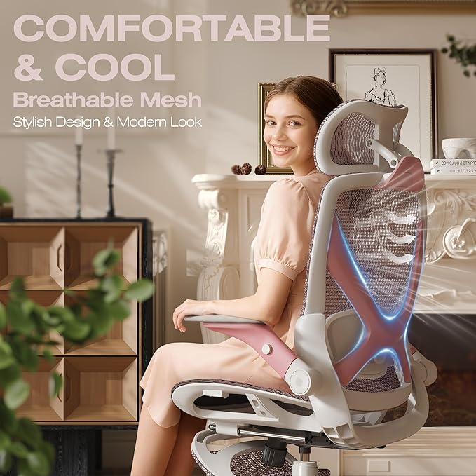 ELABEST X100 Ergonomic Mesh Office Chair with Footrest Big and Tall Hone Desk Chair with 5D Flip-Up Arms Adjustable 3D Lumbar SupportGaming &amp Executive Computer Chairs
