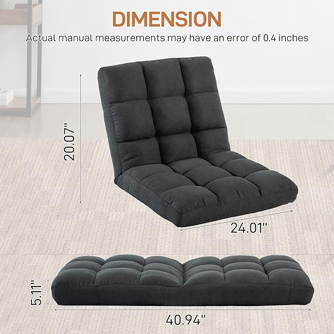 Floor Chair with Back Support Folding Chair with 6 Adjustable Position Padded Sleeper Bed Floor Gaming Chair Meditation Chair for Adults