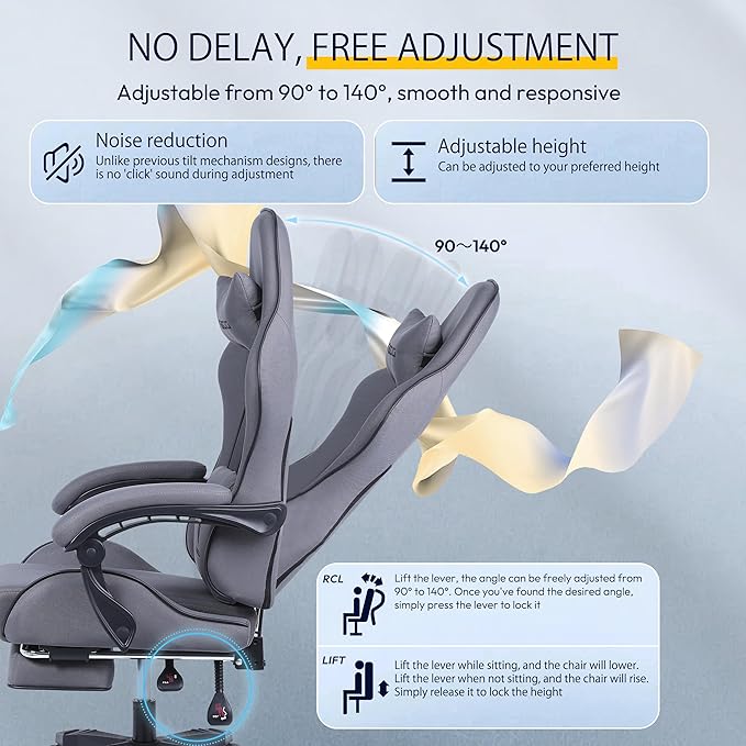 Dowinx 5TE8 Gaming Chair Fabric with Pocket Spring Cushion Massage Game Chair Cloth with Headrest Ergonomic Computer Chair with Footrest 290LBS