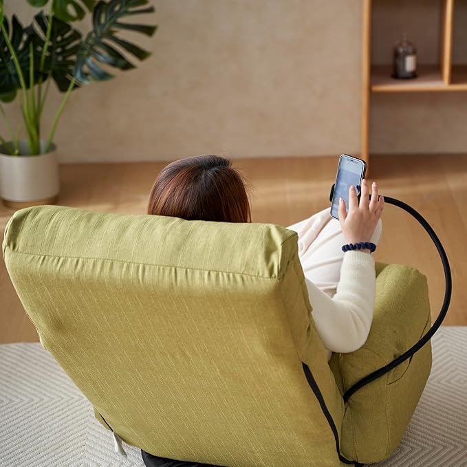 Swivel Gaming Floor Chair 360° Swivel Accent Lounge Chair with 5 Position Adjustable Phone Holder Pocket Folding Gaming Sofa Couch for Adults Leisure Sofa Chairs for Home Office No Assembly Green
