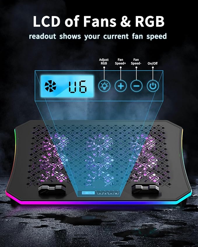 KeiBn Laptop Cooling Pad Gaming Laptop Fan Cooling Pad with 9 Quiet Fans RGB Laptop Cooler for 15.6-17.3 Inch Cooling Pad for Laptop with 7 Height Stands 2 USB Ports Phone Stand-Purple