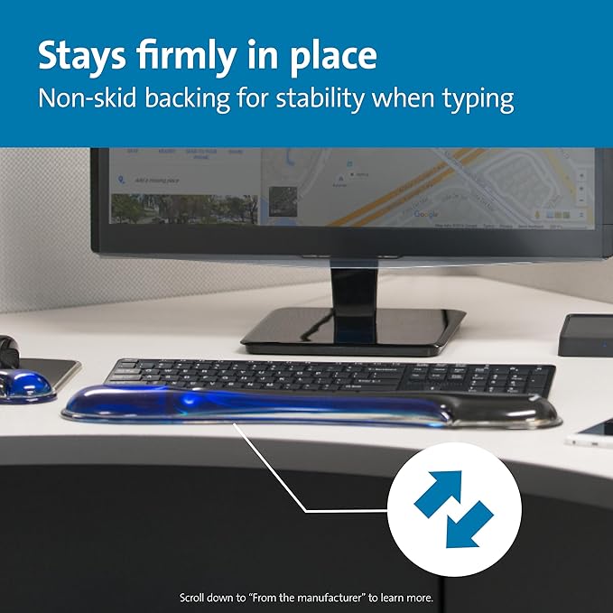 Kensington Duo Gel Wrist Rest for Keyboard Wrist Pad for Keyboard Ergonomic Keyboard Wrist Pad Computer Keyboard Pad with Wrist Support Cooling Gel Non-Skid Backing Blue K62397AM 19 x3.7