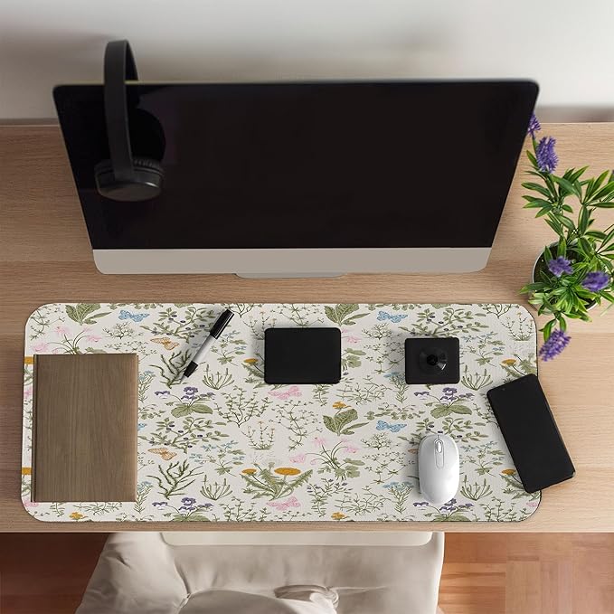 Ambesonne Floral Computer Mouse Pad Vintage Garden Plants Herbs Flowers Botanical Classic Design Art Rectangle Non-Slip Rubber Mousepad Large 31 x 12 Gaming Size Reseda Green Beige