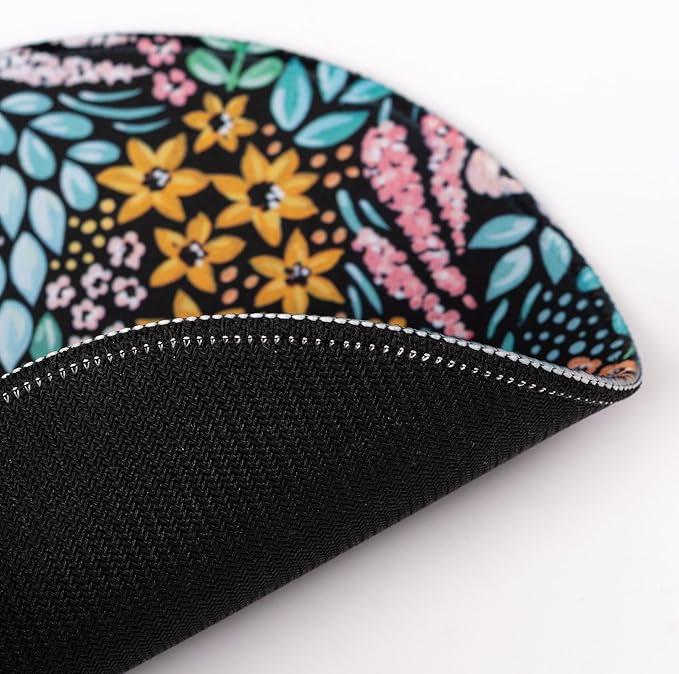 Elyse Breanne Design 8.5 Inch Round Mouse Pad for Computer Desktop Protector Non-Slip Rubber Backing Black Floral
