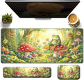 Large Gaming Mouse Pad + Memory Foam Ergonomic Keyboard Wrist Rest Support + Wrist Rest + Coaster Green Desk Decor Mat Stitched Edge Non Slip Desk Mat 4PC for Office &amp Home Cute Frog Kawaii