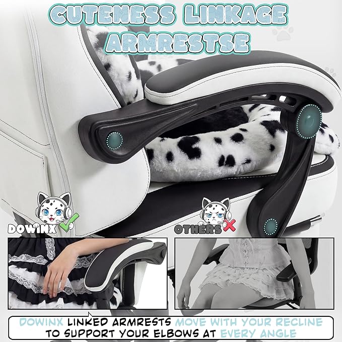 Dowinx Gaming Chair with Cat Ears and Paw Lumbar Pillow Ergonomic Reclining Chair Memory Foam and Spring Cushion Footrest 300lbs Capacity Cute and Comfortable Design for Women &amp Girls
